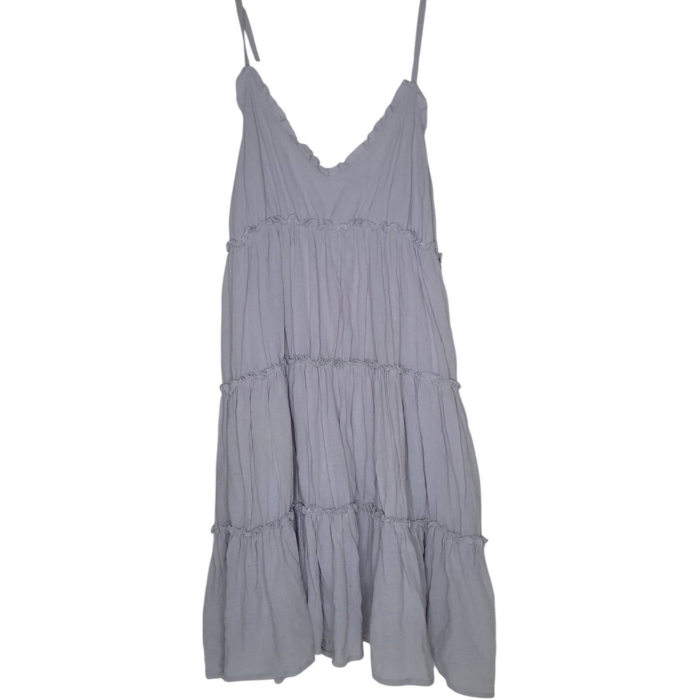 Gray M Sundress V-Neck Sleeveless Strappy Ruffle Tiered Smocked Midi Boho
